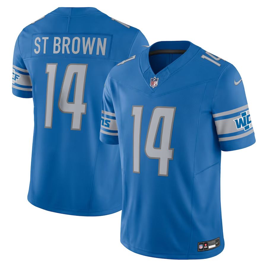 Men Detroit Lions #14 Amon Ra St. Brown Nike Blue Vapor F.U.S.E. Limited NFL Jersey->detroit lions->NFL Jersey